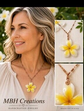 #545 HAND CRAFTED Necklace handcrafted Pkumera Flower Yellow White Copper Chain